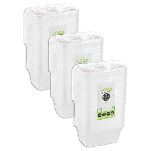 3x 25pc Lemon & Lime Reusable Food Container Rectangular 300ml