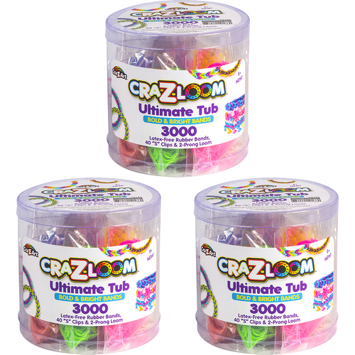 3x 3000pc Cra-Z-Art Kids/Children Loom Bands Tub Craft Kit 8y+