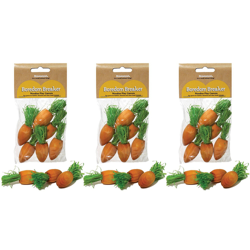 3PK 6Pk Rosewood Woodies Play Wooden Carrots Chew/Gnaw Hamster Pet Toy Orange/Green