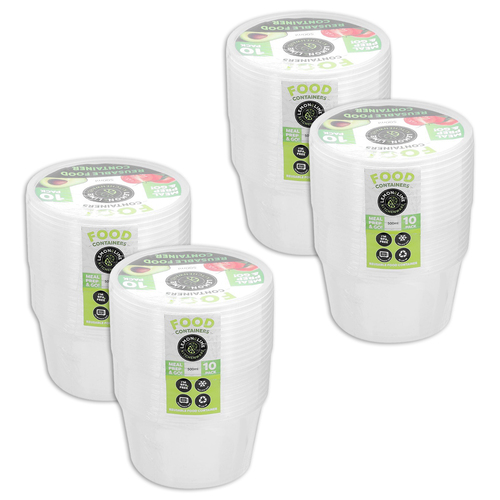 4x 10pc Lemon & Lime Reusable Food Container Round 500ml