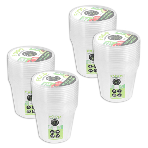 4x 8pc Lemon & Lime Reusable Food Container Round 700ml