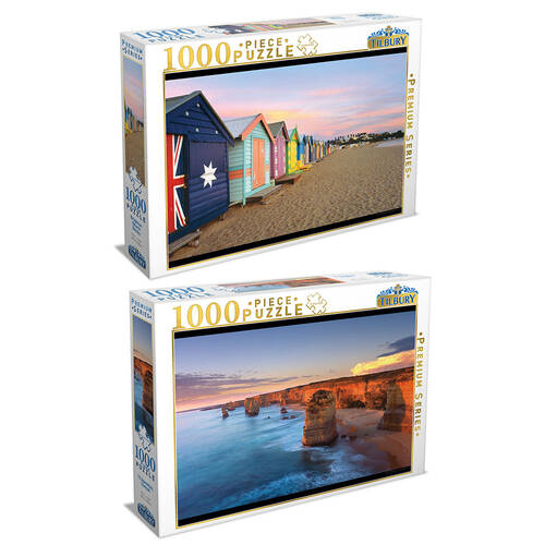 2x 1000pc Tilbury Puzzle - Brighton Beach Boxes/12 Apostles, Sunset