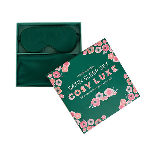 Annabel Trends Satin Sleep Set Cosy Luxe Pillowcase & Eye Mask - Emerald