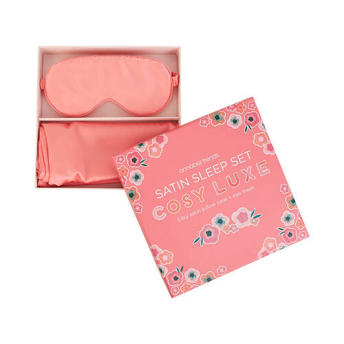 Annabel Trends Satin Sleep Set Cosy Luxe Pillowcase & Eye Mask - Melon