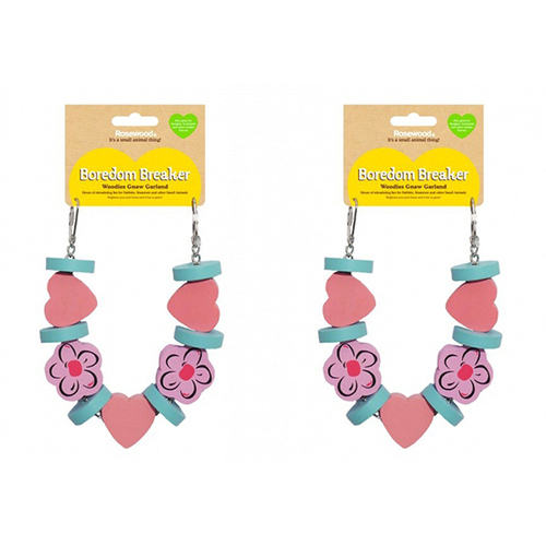 2PK Rosewood Woodies Wooden Flower Garland Gnaw/Chew Pet Activity Toy Pink/Blue