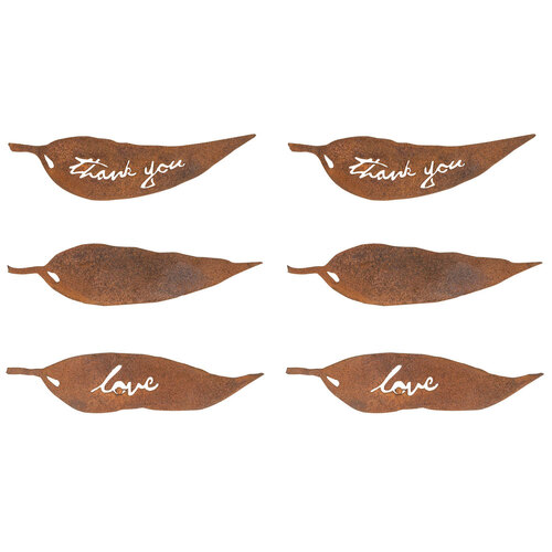 6x Tags Gum Leaf Corten Steel Outdoor Ornament - Assorted