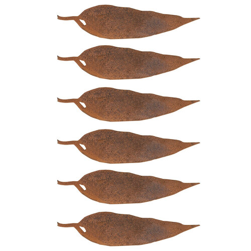 6x Tag Gum 17cm Leaf Corten Steel Rust Ornament Garden Decor - Brown