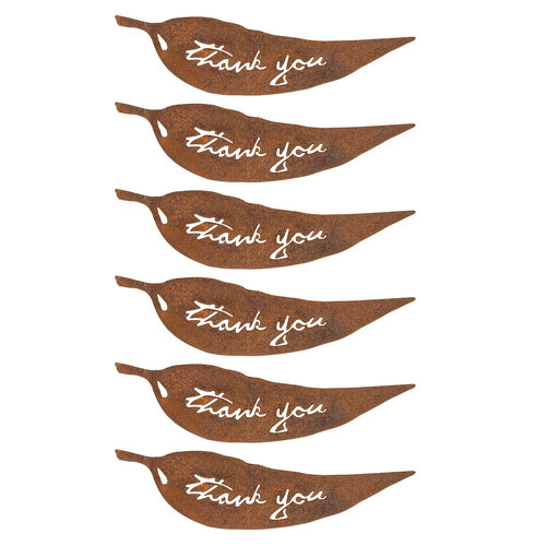 6x Tag Gum 16cm Leaf Thank You Corten Steel Rust Ornament Garden Decor - Brown