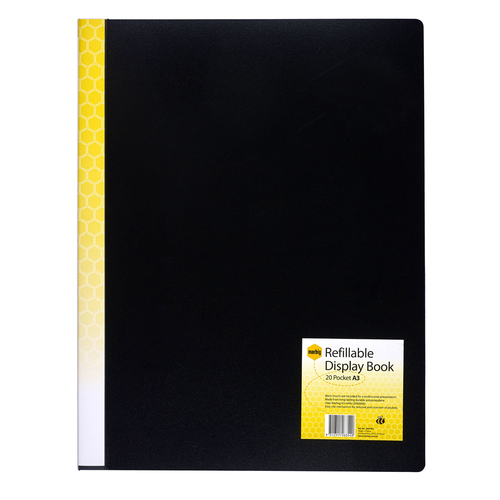 Marbig 20-Pocket A3 Refillable Display Book - Black