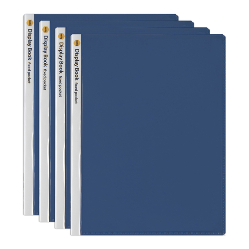 4PK Marbig 20-Page A4 Non-Refillable Display Book w/ Cover - Blue