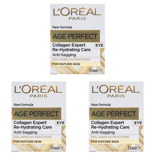 3PK Loreal Age Perfect Eye Cream Collagen Expert Re-Hydrating Care 15ml