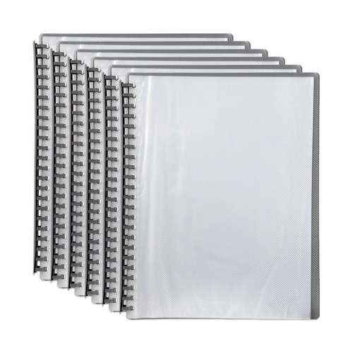 6PK Marbig 20-Pocket A4 Refillable Display Book - Clear Front/Grey