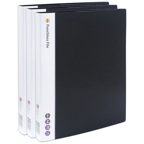 3PK Marbig Punchless File A4 Document Organiser - Black