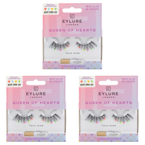 3PK Eylure London Queen Of Hearts Faux Mink Lashes w/ Glue Set 10-Wears