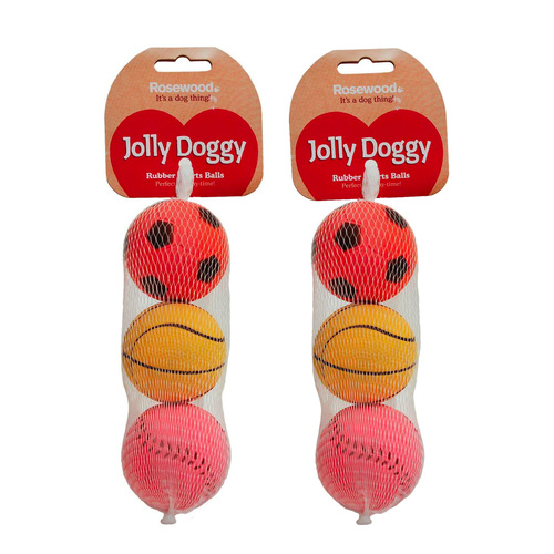 6pc Rosewood Jolly Doggy Rubber Sports Balls