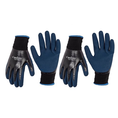 2PK Cyclone Size Medium Gardening Gloves Sub Zero Nylon/Dipped Nitrile Black/Blue