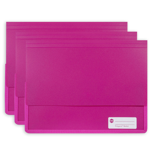 3PK Marbig Wallet A4 Heavy Duty Polypick Document Sleeve Pink