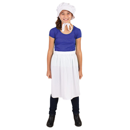 Historical Bonnet & Apron Set Child 6+ Party Costume White