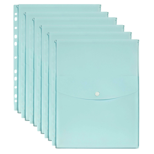 6PK Marbig Pastel Top Open A4 Ring Binder Wallet Pocket Sleeve - Blue