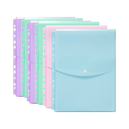 6PK Marbig Pastel Top Open A4 Ring Binder Wallet Pocket Sleeve - Assorted