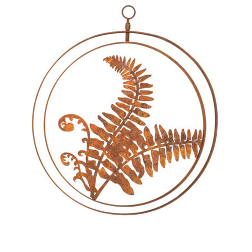 Double Ring Fern 34cm Corten Steel Hanging Garden Decor - Brown