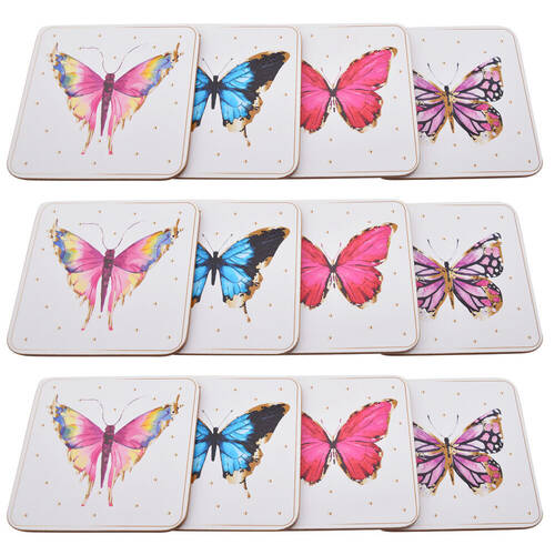 3x 4pc Gibson Gifts Kaleido Butterfly Cork-Backed Coasters Set