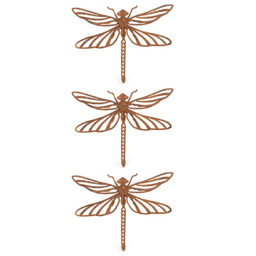 3x Pot Hanger 15cm Dragonfly Corten Steel Garden Decor Small - Brown