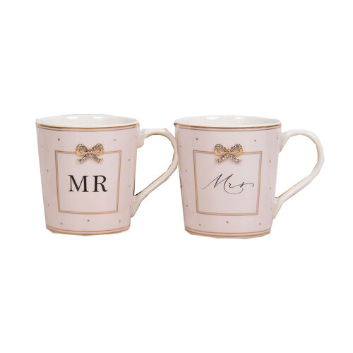 2pc Gibson Gifts Jewelled Mr & Mrs Coffee Mugs Set