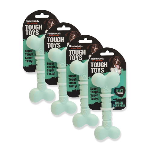 4PK Rosewood Tough Guys Nylon 12.5cm Flavoured Mint Bone Dental Chew Toy Small Green