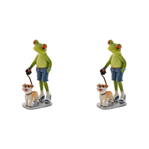 2PK Gibson Gifts Funny Frog Dog Walk Figurine Home Decor 16x9cm