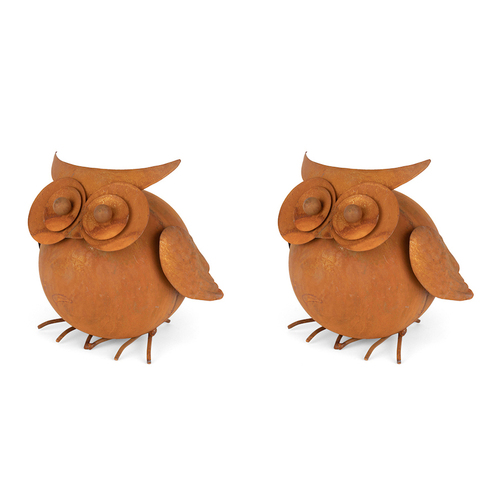 2x Round 16.5cm Owl Rust Metal Ornament Outdoor Decor - Large