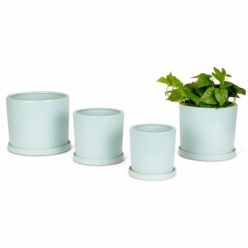 4pc Cylindrical Pot Planter w/ Saucer Set - Light Blue