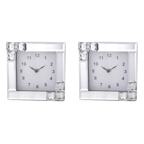 2PK Gibson Gifts Mirror Crystal Analogue Clock Home Decor 15cm White