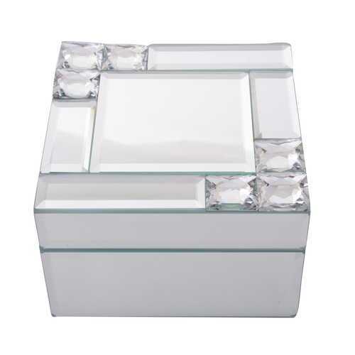 Gibson Gifts Mirror Crystal Jewellery Box 12cm Square White