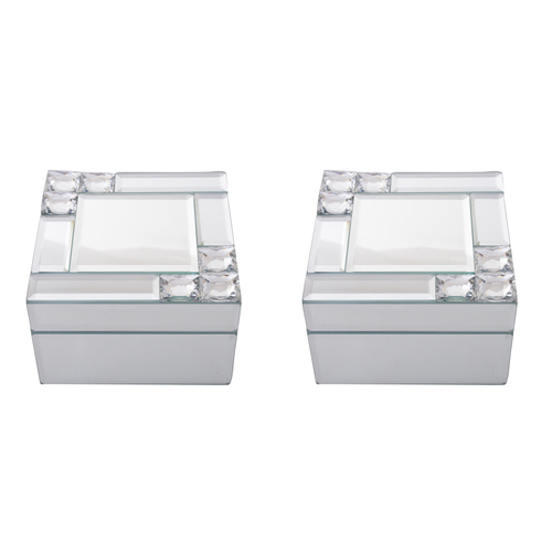 2PK Gibson Gifts Mirror Crystal Jewellery Box 12cm Square White