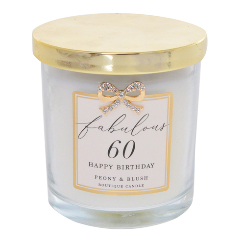 Gibson Gifts Jewelled Scented Candle Peony/Blush Scent - 60th Birthday