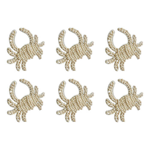 6PK Annabel Trends Napkin Ring Seaside Crab 12x8cm - White