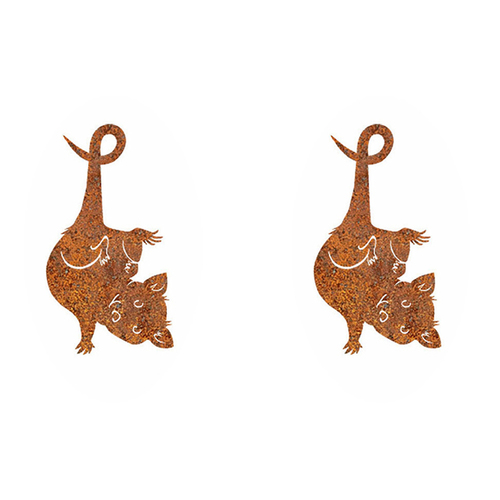 2x Hanging 21cm Possum Corten Steel Ornament Decor Small - Brown