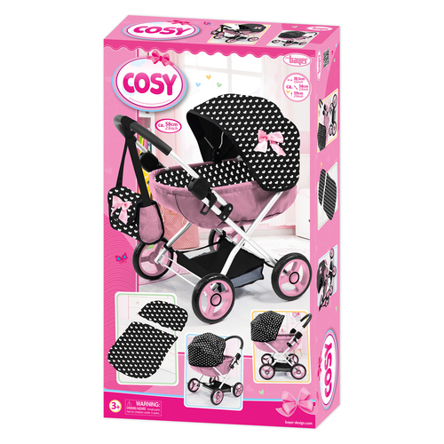 Bayer 58cm Cosy Folding Doll Pram Kids/Children Toy w/ Bag Pink/Black 3y+