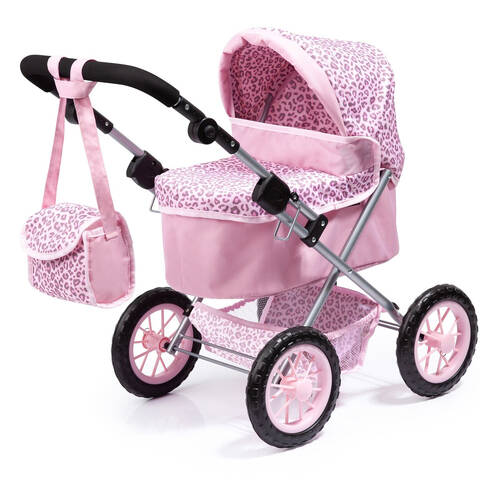 Bayer Trendy Leopard Print Pram Kids Toy For 46cm Dolls Pink 3y+