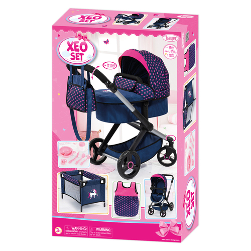 Bayer 71cm Xeo Mega Set Unicorn Doll Pram w/ Bag Kids Toy Blue/Pink 3y+