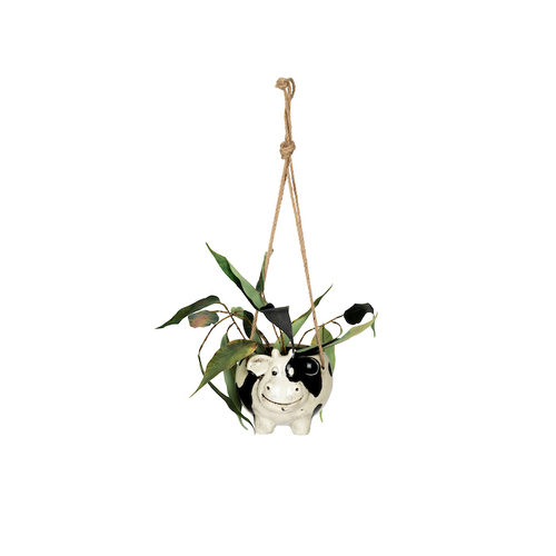 Hanging 20cm Cow Pot Planter Garden Decor - White/Black