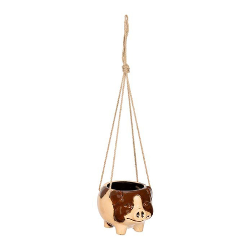 Hanging 16cm Pig Pot Planter Garden Home Decor - Brown