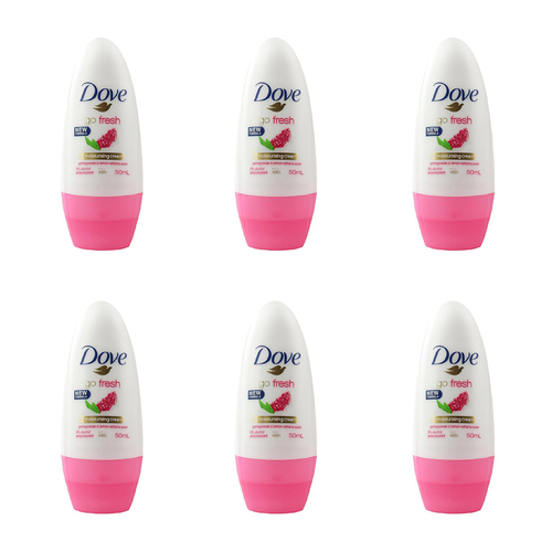 6PK Dove 50ml Anti Sweat Deodorant Roll On Go Fresh Pomegranate & Lemon Verbena