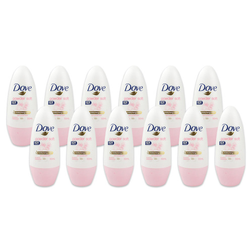 12PK Dove 50ml Antiperspirant Deodorant Roll On Powder Soft