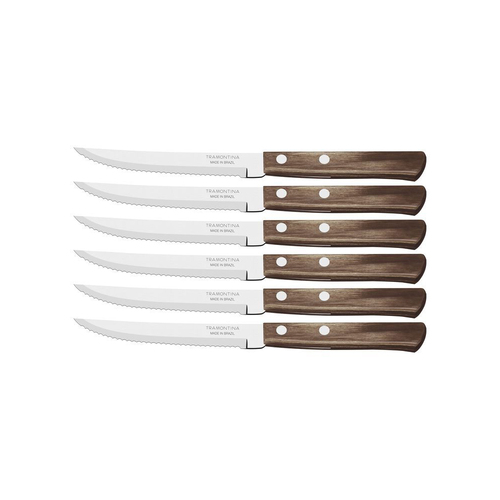 6pc Tramontina Brown Polywood Steak Knives Cutlery Set