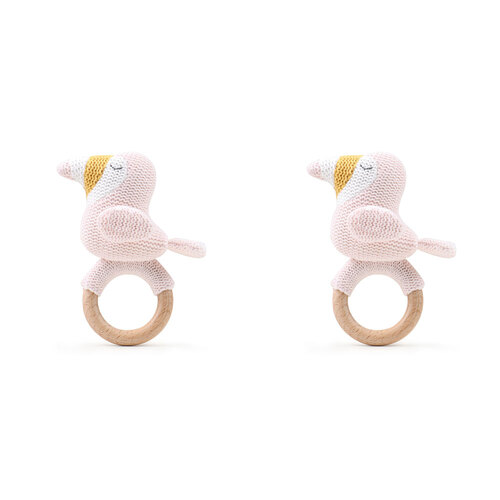 2PK The Peanutshell Toucan Wood Ring Teether 13x10cm Pink 0+