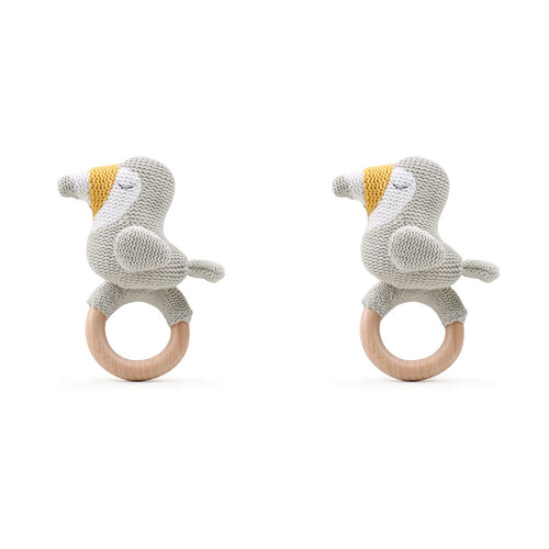 2PK The Peanutshell Toucan Wood Ring Teether 13x10cm Grey 0+