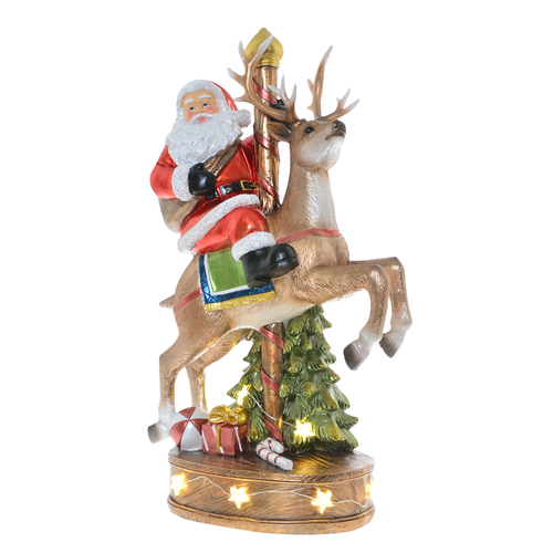 Gibson Gifts Glossy Santa On Reindeer LED Home Decor 33x19cm