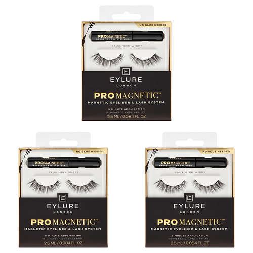 3PK Eylure London Pro Magnetic Faux Mink False Lash & Black Eyeliner Set